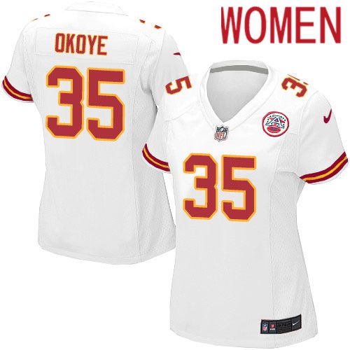 Women Kansas City Chiefs #35 Christian Okoye Nike White Player Game NFL Jersey->women nfl jersey->Women Jersey